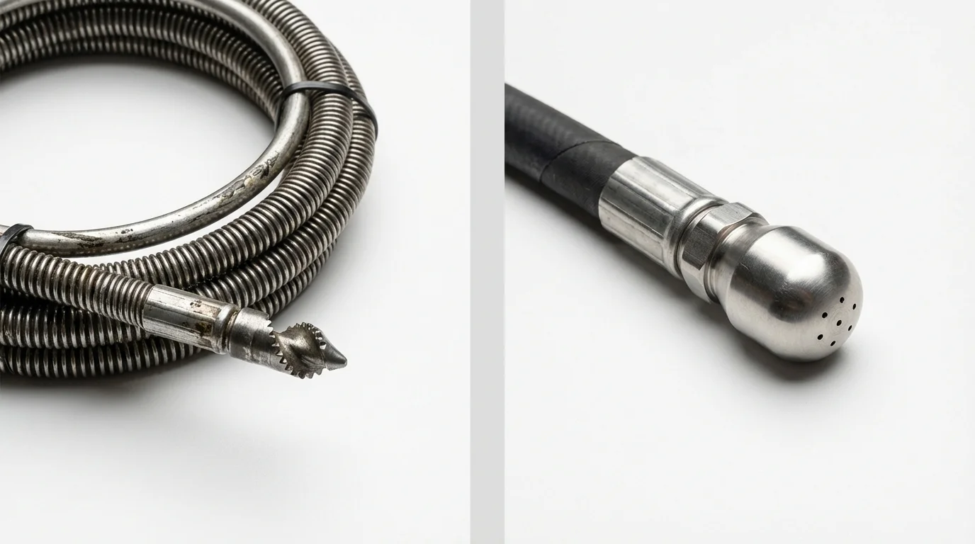 Drain snake cable and hydro jetting nozzle used for drain cleaning in Saint Clair, PA