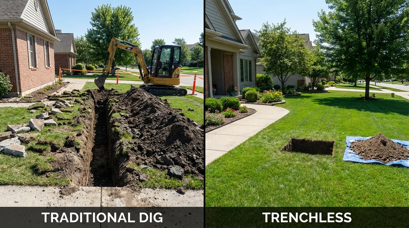 Trenchless sewer repair with minimal yard damage versus traditional excavation in Saint Clair, PA